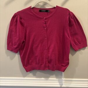 Black Label Lauren Ralph Lauren Pink Size Large Short Sleeve Cardigan